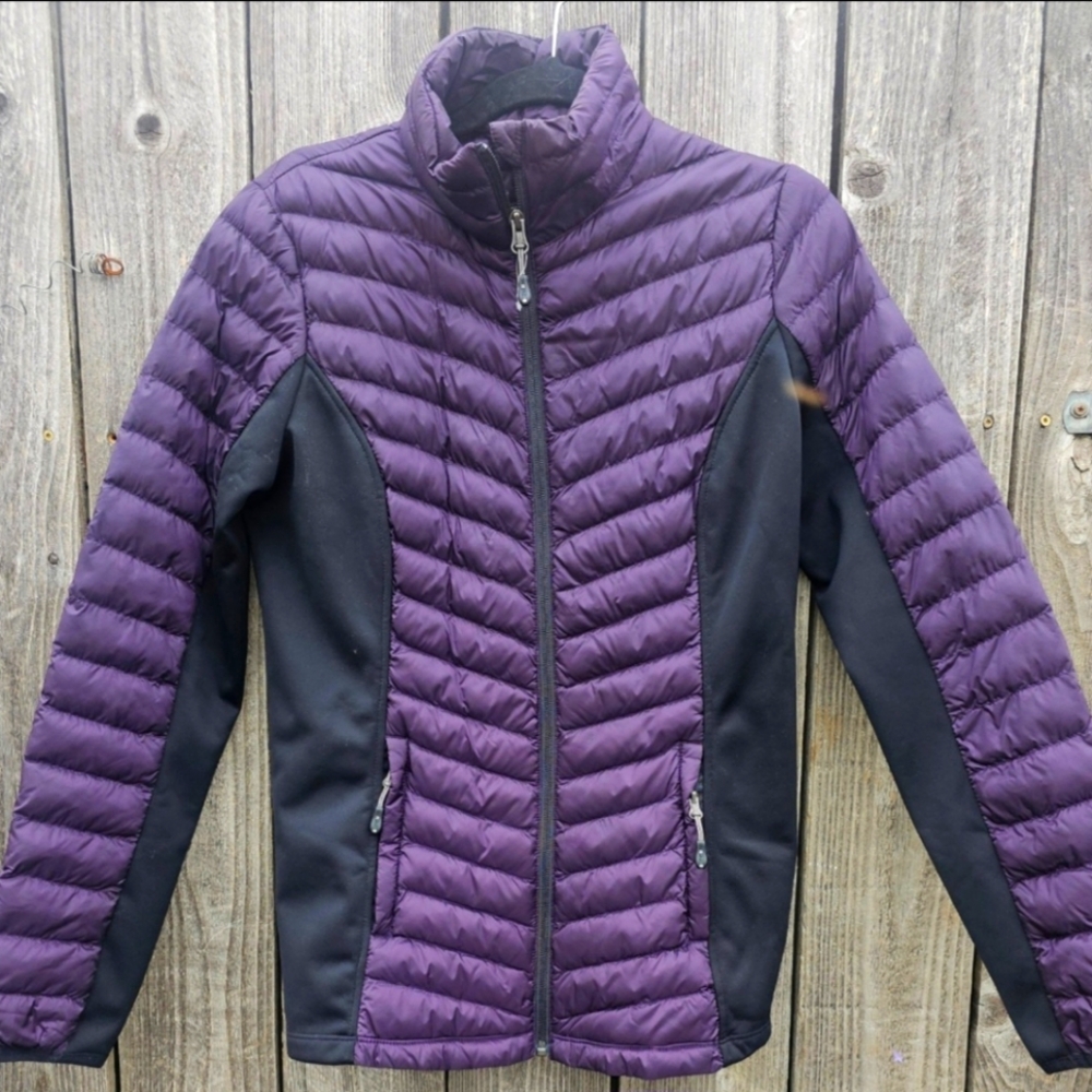 32 Degrees Heat Puffer Jacket Womens S Purple Black Full Zip Long Sleeve